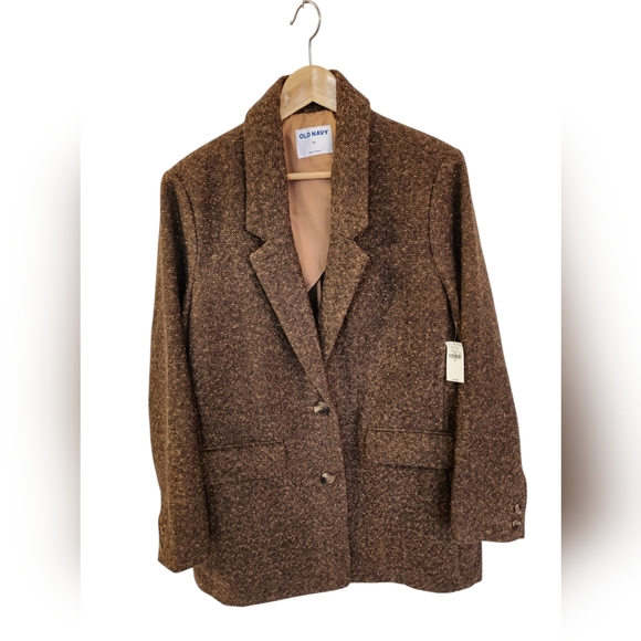Old Navy Jackets & Blazers - NWT Old Navy Women's Oversized Brown Herringbone Blazer Suit Jacket Size XL
